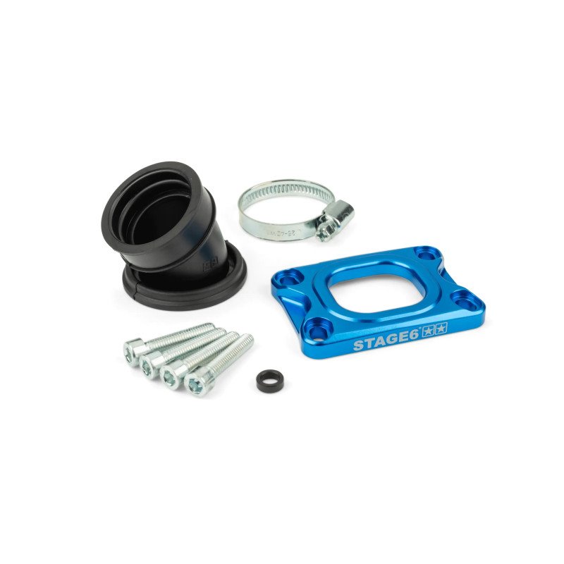 PIPE D'ADMISSION STAGE6 360° AM6 ET DERBI BLEU POUR CARBU PWK 19 - 28MM
